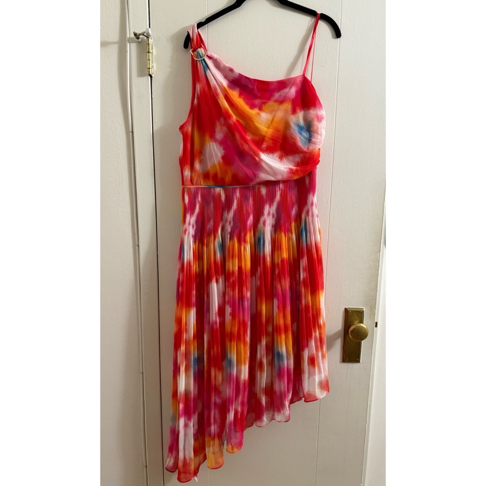 NWT! Adrianna Papell Red Multicolor Asymmetrical Dress- size 14